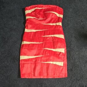 Vibrant Strapless Red and Cream Dress